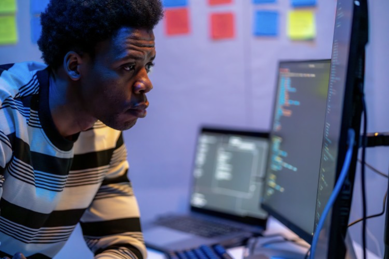 person looking at computer