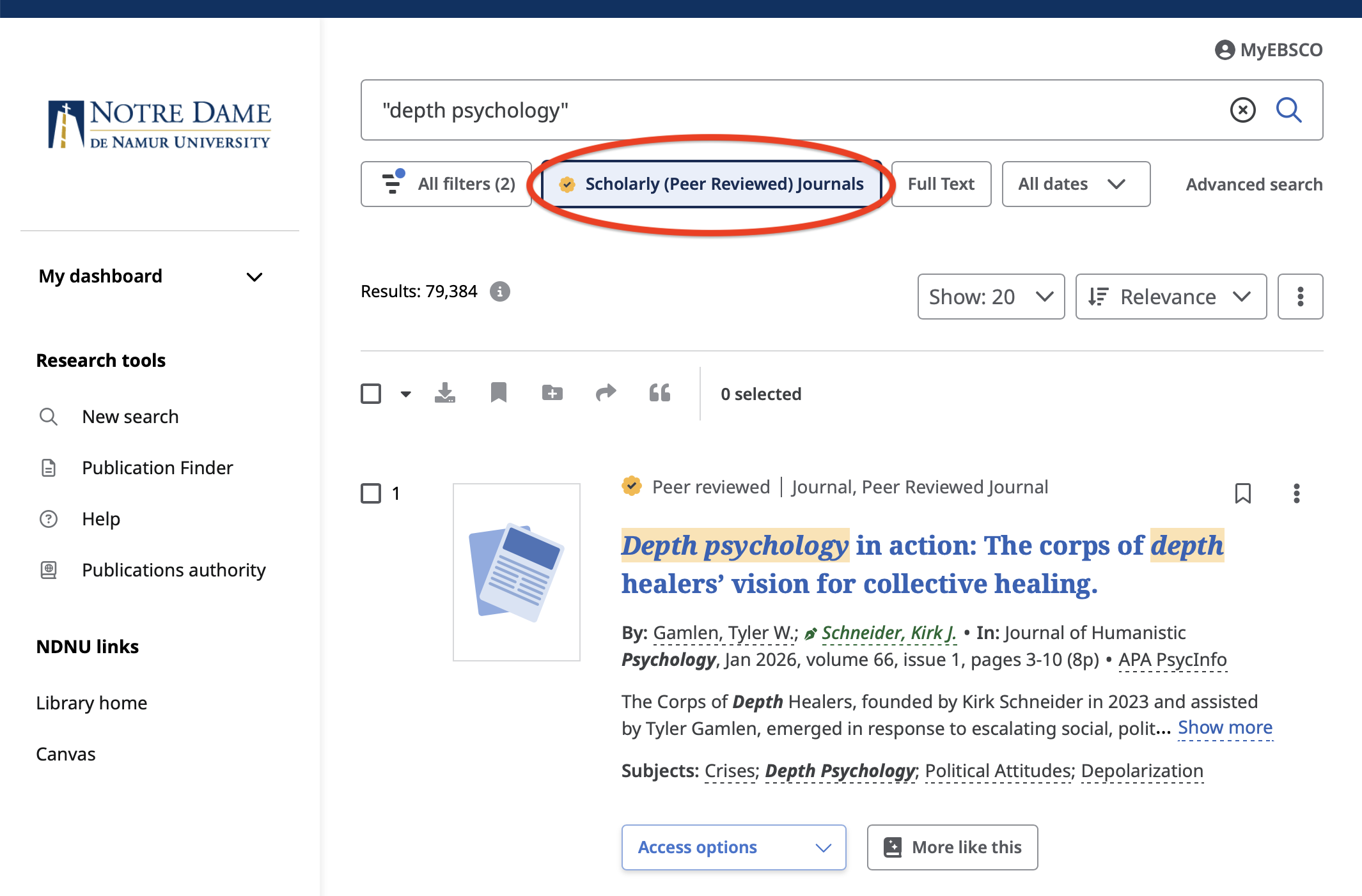 Add a filter to your search results to see only peer-reviewed articles
