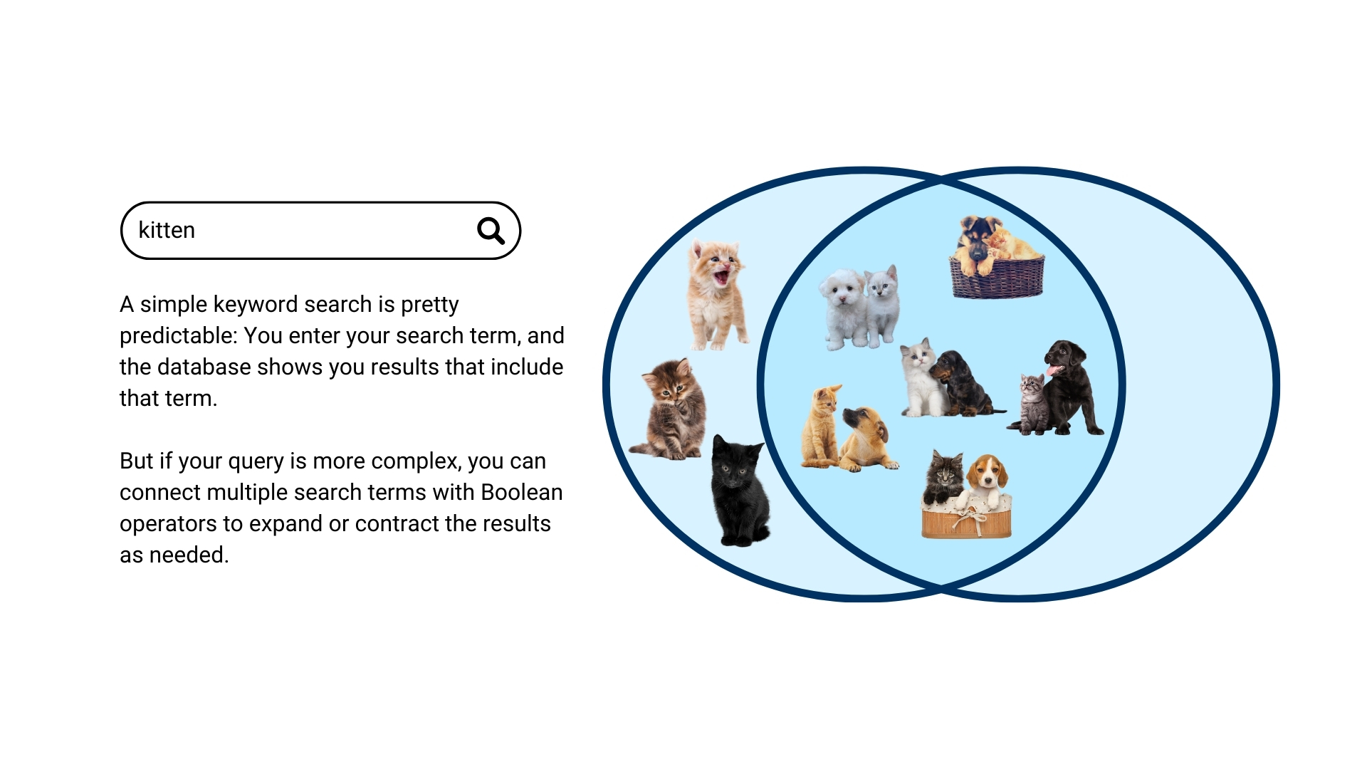 If your query is complex, you can connect multiple search terms with Boolean operators